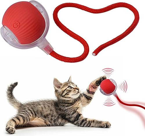 Pelota interactiva de juguete para perros y gatos pequeño juego para mascotas con luz LED y cola de cuerda para activar el movimiento, lindo regalo