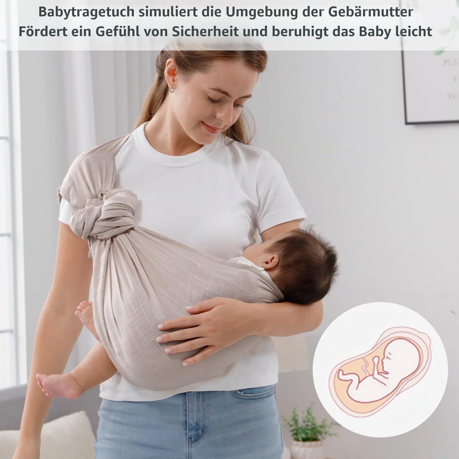 Babytragetuch für Neugeborene bis Kleinkinder, verstellbare atmungsaktive Musselin-Doppelring-Sling-Wraps, Sling Holder Carrier Schal, ideales Baby-Geschenk für frischgebackene Eltern (Grau)