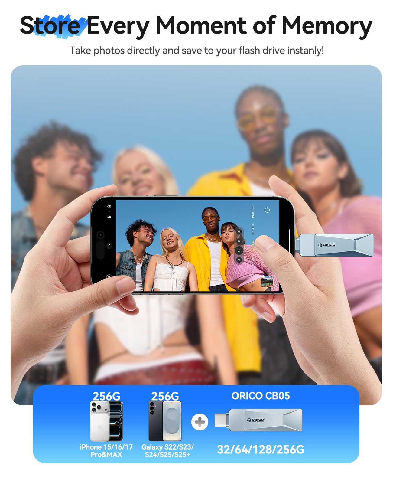 ORICO Pamięć flash USB-C i USB-A 128 GB, 150 MB/S, metalowa obudowa, obrotowa konstrukcja, obsługa funkcji OTG, 2 w 1, pendrive do urządzeń USB C i USB A, CB05 BL