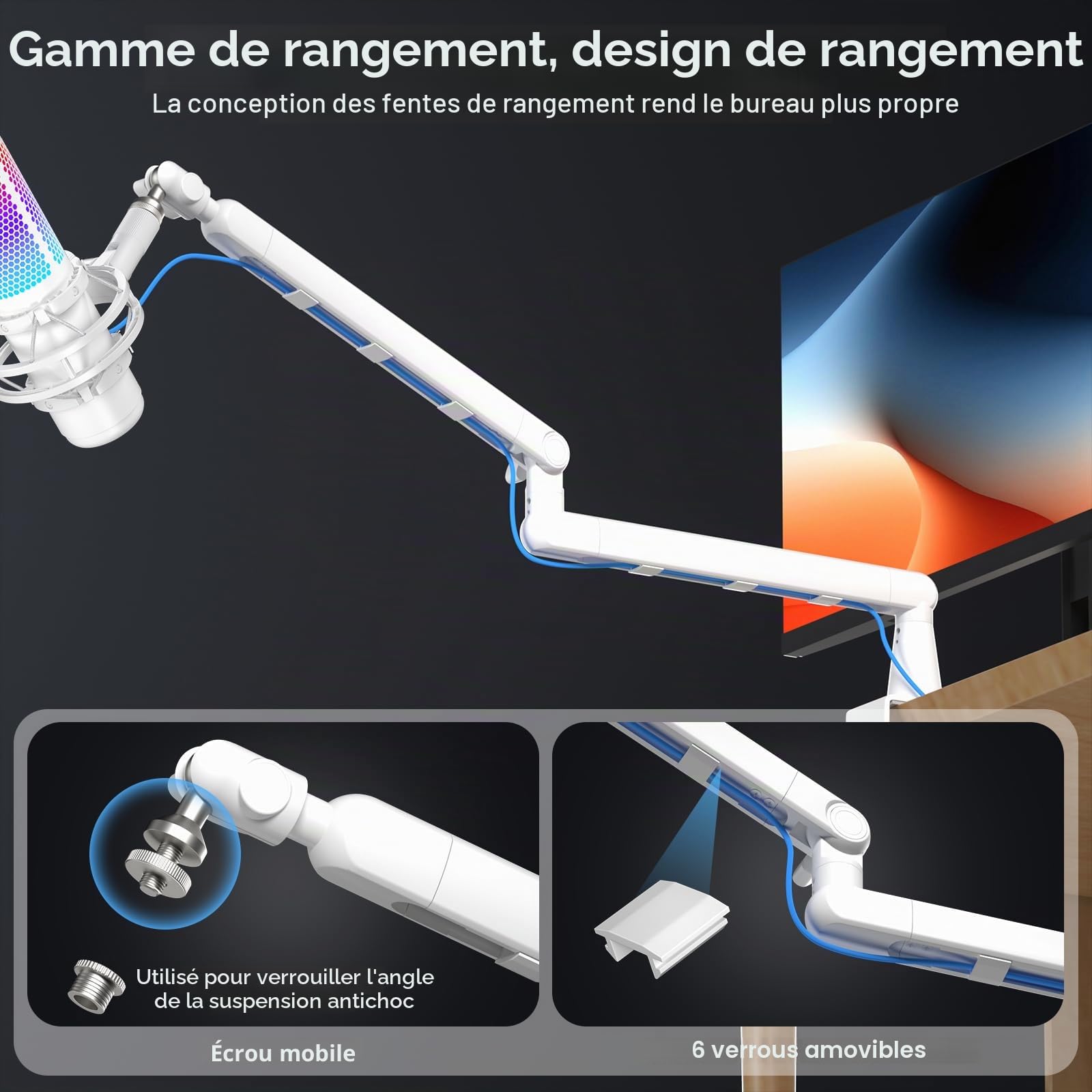 Aokeo AK-55 Bras de microphone réglable pour bureau - Convient pour Blue Yeti, Snowball iCE, HyperX QuadCast, SoloCast, Elgato Wave, etc