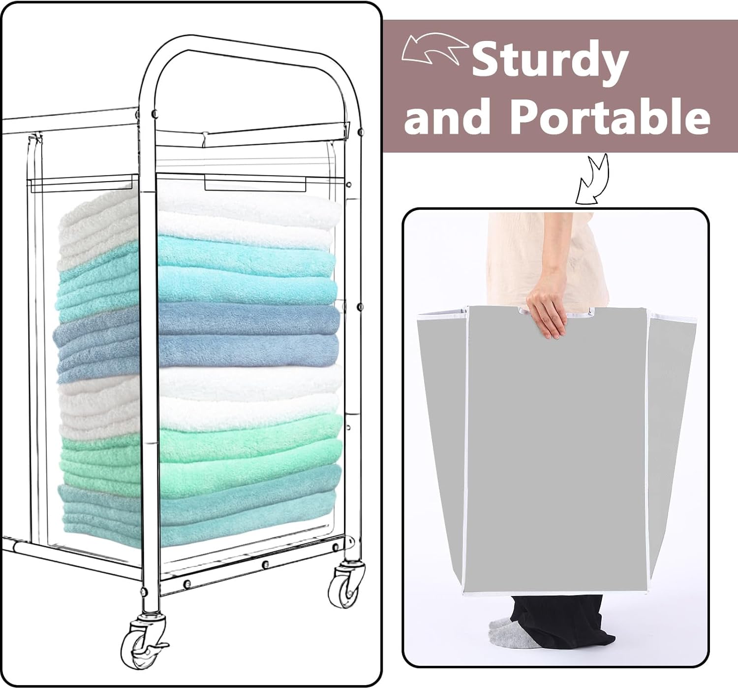 Bonuci 4 Pcs Laundry Sorter Replacement Bags Hamper Cart Removable Replacement Laundry Storage Organizer Bag Hamper Liner, No Hooks 14.76 x 8.66 x 21.65 Inch (Brown,Gray,White,Black)