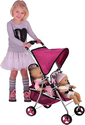 Miniatura 2 de Hauck Cochecito individual de muñeca de punto rosa, toldo retráctil, fácil de plegar para almacenamiento yo viajes, se adapta a muñecas de hasta 18