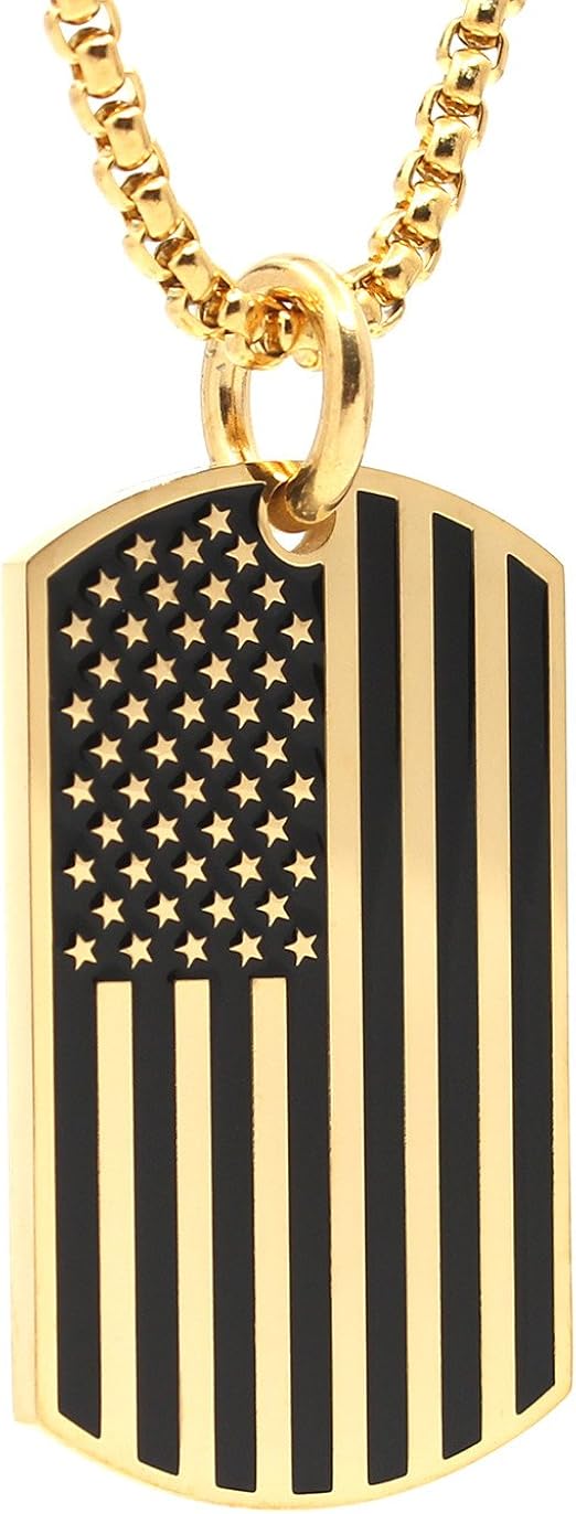 American Flag Patriotic Cross Religious Jewelry Enamel Pendant Necklace