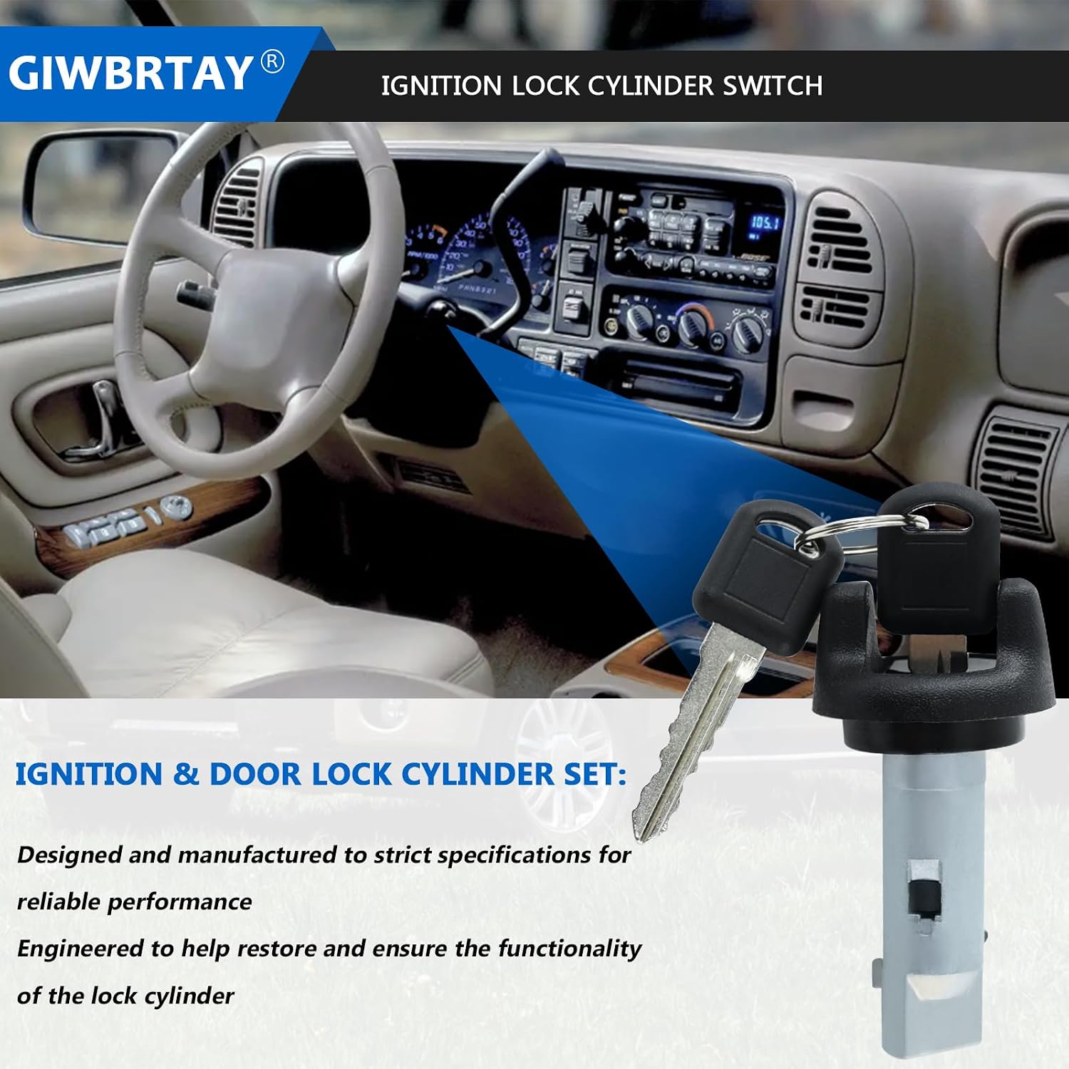 Ignition Switch Lock & Door Lock Cylinder Set 2 Keys with Passlock for Chevy Tahoe 1998-1999,Suburban C/K 1500, 2500 1998-1999,for GMC Yukon 1998-1999,for GMC Suburban C/K 1500,2500 1998-1999 703935