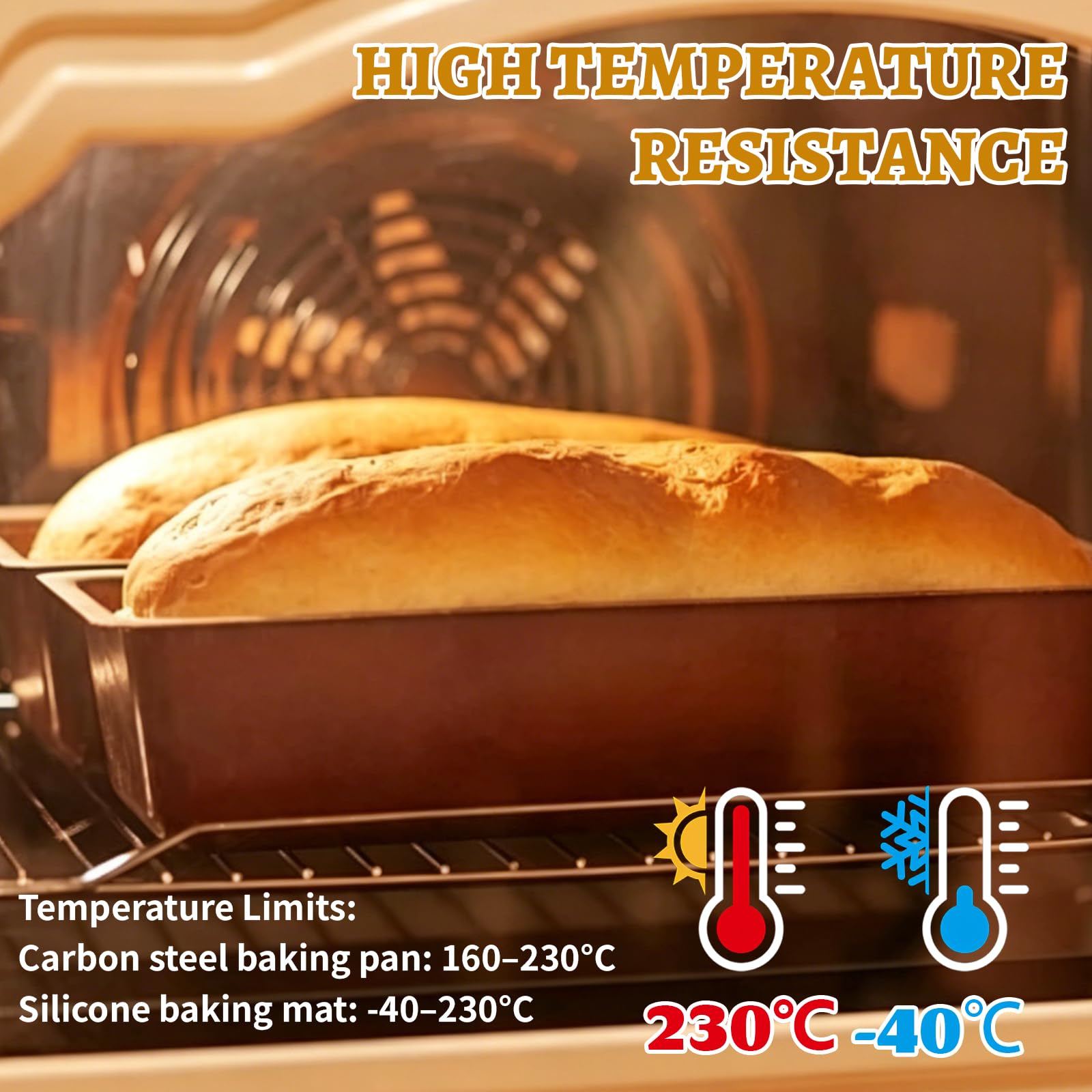 flintronic Teglia per Pane in Acciaio al Carbonio Antiaderente, 27.5×15×6cm, 2 Pezzi Stampo da Forno per Pane a Cassetta, Temperatura Max 220°C