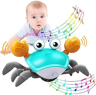 Jiosdo Crawling Crab Toy, Sensory Toys for Babies Musical Crawling Toy, Crawling Crab Baby Toy Tummy Time, Automatic Sensing Avoid Obstacle Dancing Crab Kids Toddler Toys (Green)