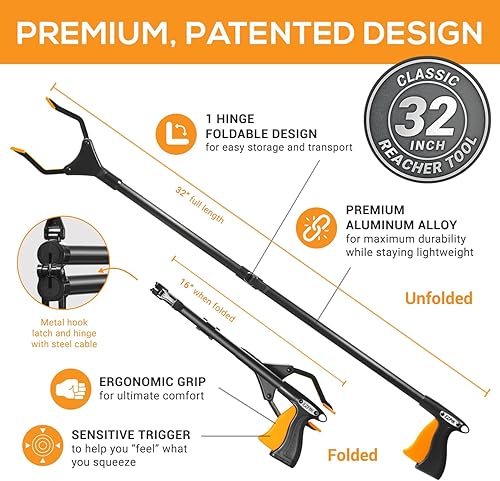 Miniatura 5 de Ezpik Herramienta de agarre plegable de 32 pulgadas para personas mayores, herramienta de agarre para ancianos, herramienta de alcance resistente