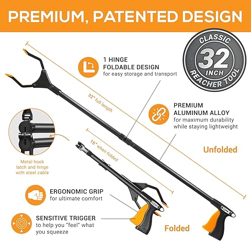 Miniatura 5 de Ezpik Herramienta de agarre plegable de 32 pulgadas para personas mayores, herramienta de agarre para ancianos, herramienta de alcance resistente
