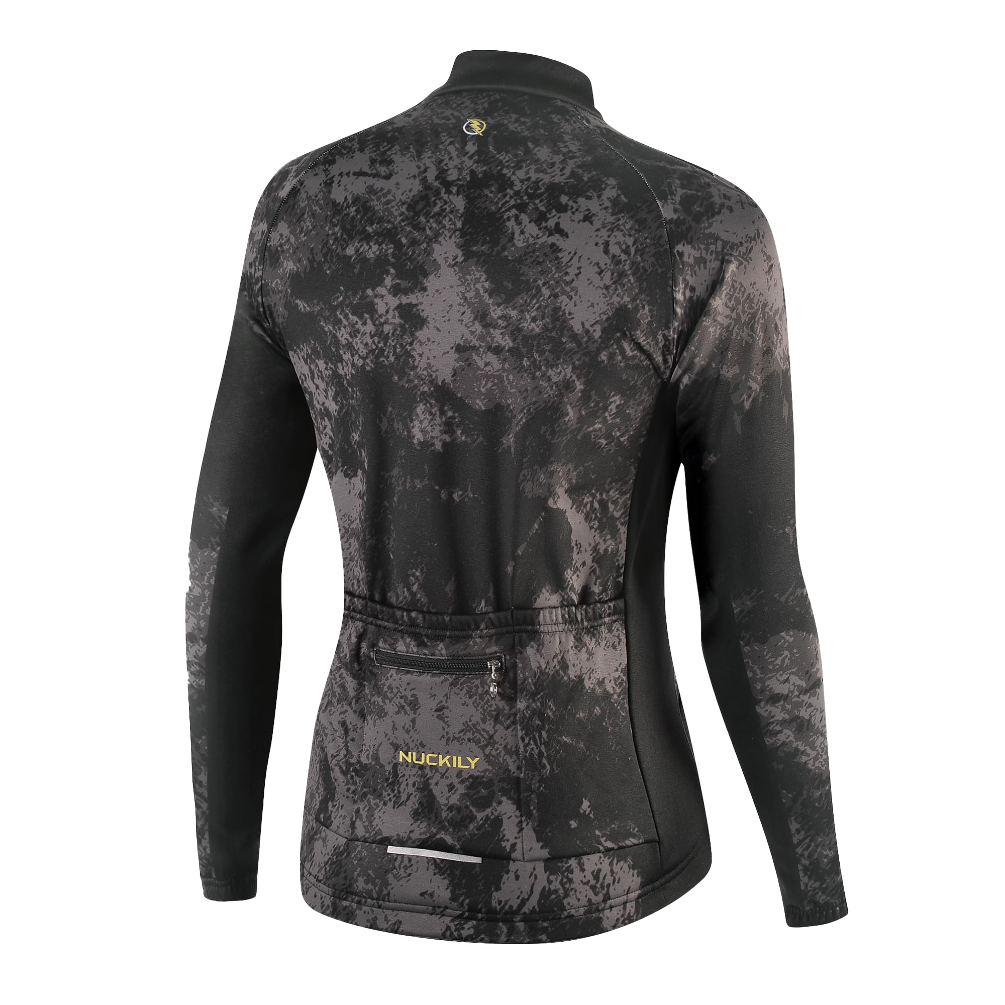 NUCKILY Thermo-Radtrikot für Herren, langärmelig, mit Fleece gefüttert, Fahrradjacke mit Taschen für den Winter und kaltes Wetter, Fahrradbekleidung, MI0041, Schwarz, XS