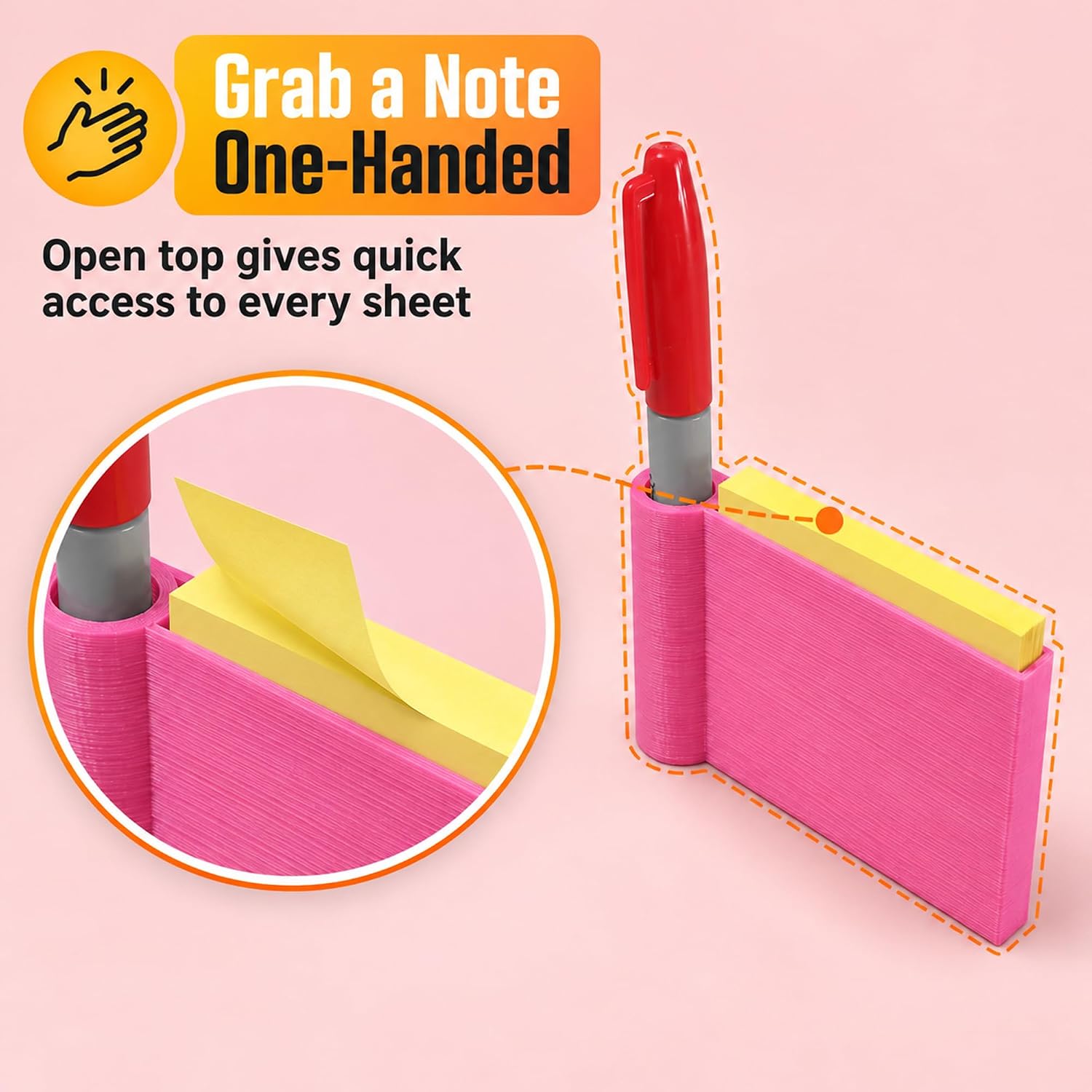 SplashNColor Sticky Note Holder with Pen Slot – Desk Organizer for Post It Notes | Freestanding Desktop Memo Pad Dispenser | Keeps Writing Supplies Neat | Home Office Cubicle Teacher