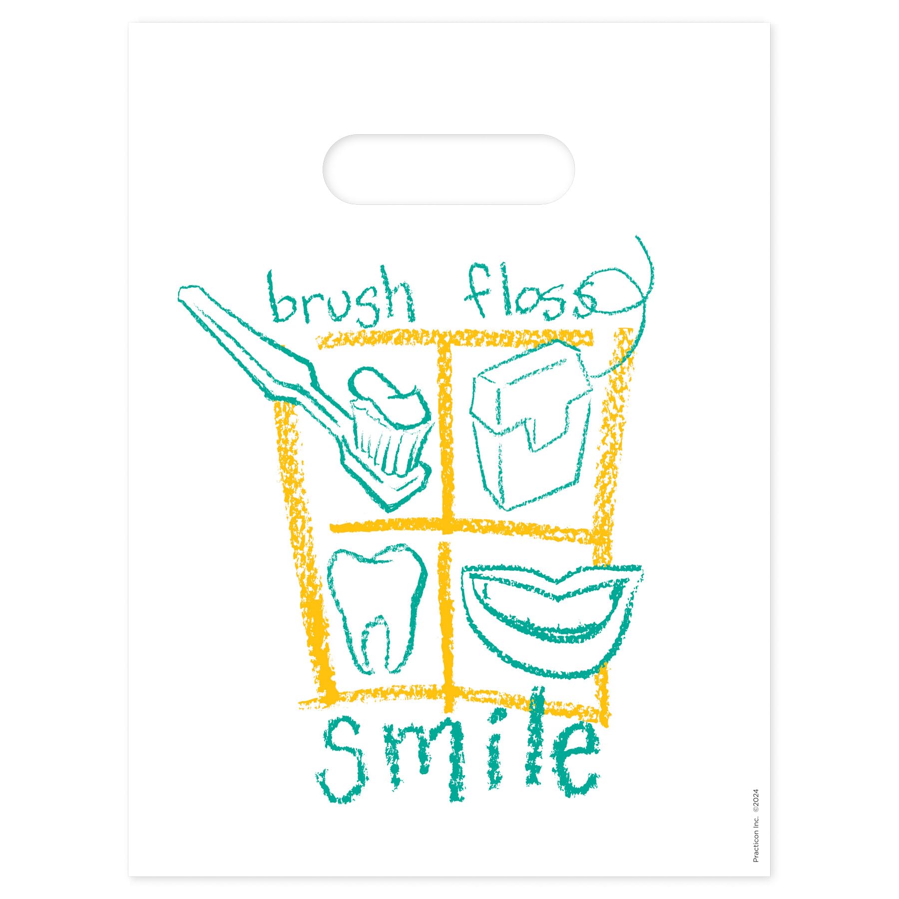 Practicon Brush Floss Smile 9" x 12" Dental Giveaway Bag, Dental Hygiene Patient Care Goodie Bag, Dentist Office Plastic Gift Bags, 100 Pack