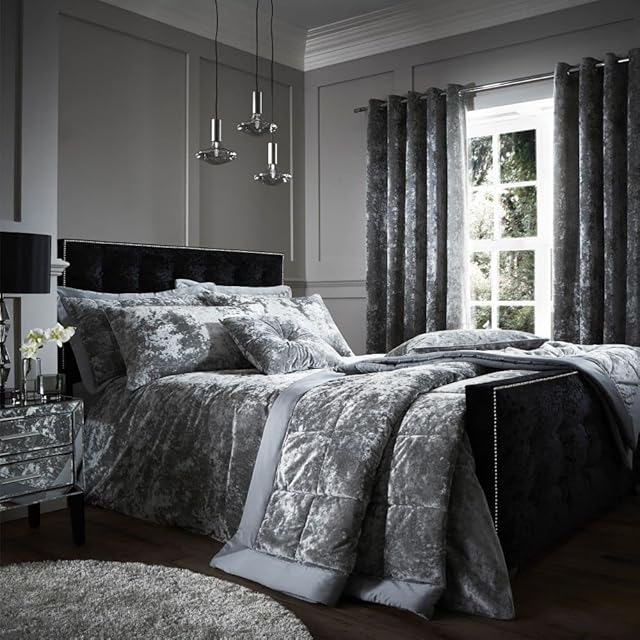 Catherine Lansfield Crushed Velvet King Duvet Set Silver