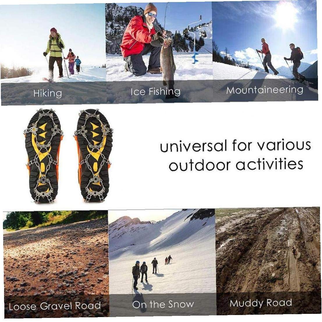 Crampons de Traction Crampons Ice Snow Grips pour Chaussures avec 19 Pointes en Acier Inoxydable pour la Marche, Le Jogging, l'escalade, la randonnée sur la Neige et la Glace (Oran