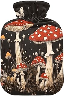 Red Mushrooms Puffball Brown Cute hot Water Bottle with Soft Cover, 2L Warm Water Bottle for Bed for Tummy Warmer