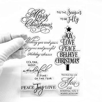Christmas Tree Greetings Words Clear Stamps for Card Making Decoration DIY Scrapbooking,Christmas Tree Blessing Words Silicone Transparent Seal Clear Stamps for Embossing Album Decor Craft.