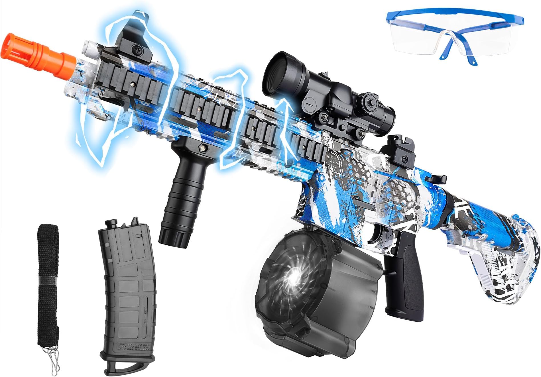 Large Gel Ball Blaster with Drum, 2 Modes Automatic and Manual Gel Splatter Blaster, Electric Splat Blaster with Goggles Balls