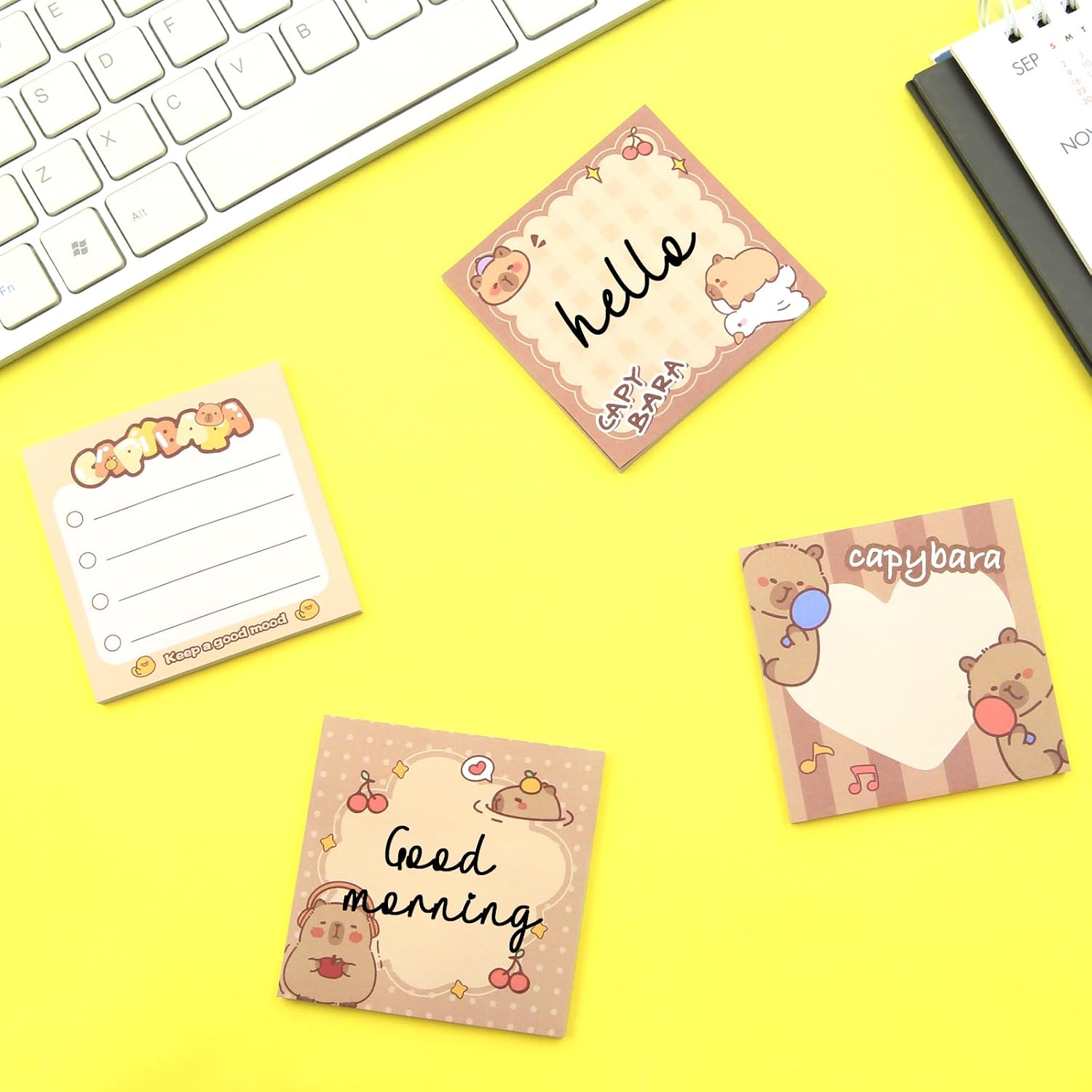 Capybara Sticky Notes, Capybara Sticky Memo Pads Kawaii Small Self-Stick Memo Note Pad, 4 Packs 50 Sheets/Pack 2.7x2.7inch, Self-Stick Notepad for Students Teachers Kids Girls image 3