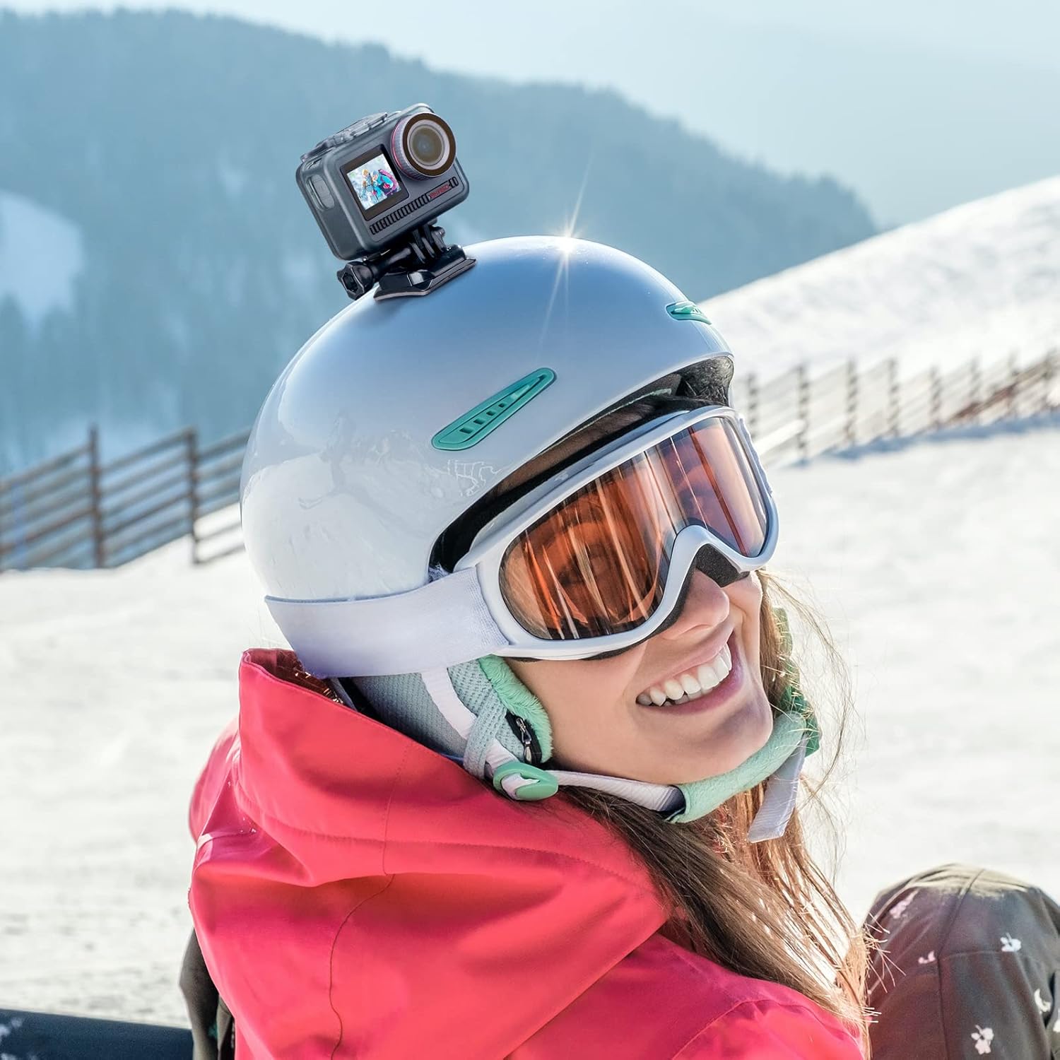 Action camera mounted on a helmet