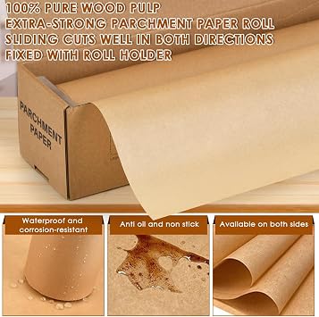 Baking Paper Roll, 30CM x 80M Unbleached Parchment Paper, Greaseproof Paper Roll, Baking Paper Sheets for Oven Non Stick, Parchment Papers Sheets, for Baking Cooking Grilling Meat Pizza -Brown