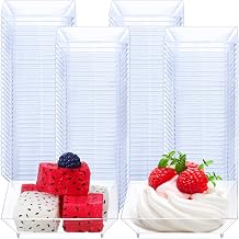 200 Pieces Mini Square Dessert Plates Disposable Appetizer Plates Small Plastic Dish for Dessert Salad Appetizer Sauces Tastings Cake Wedding Party Serving 2.5 x 2.5 Inch,Clear
