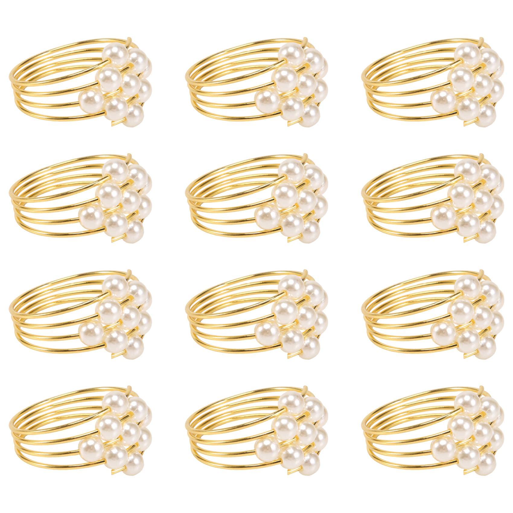 Zdsfsd Gold Set Of 12 Napkin Rings Weddings Favors Napkin Rings For Dinner Table Pearl Napkin Buckles Rings