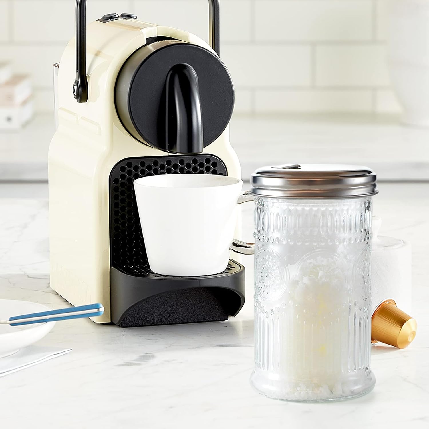 Glass Sugar Shaker Dispenser 12oz, Stainless Steel Flip Top Lid for Easy Pouring, Sugar Pourer for Sugar, Powdered Sugar, Parmesan, Cinnamon, & Spices (Sunflower)