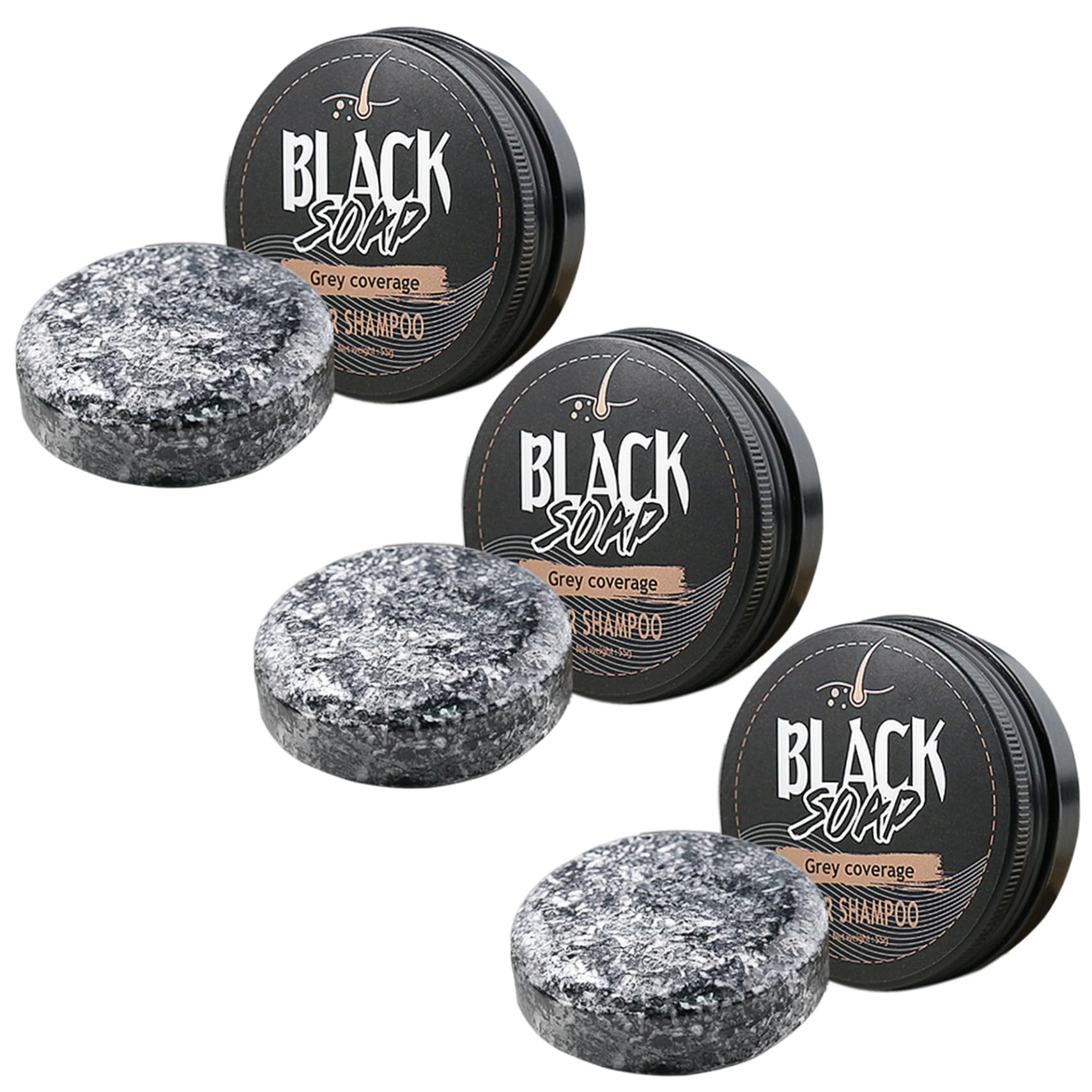 3 Pcs Gray Hair Reverse Bar 55g Black Soap for Gray Hair Natural Ingredients Hair Shampoo Bar for Women and Men Refresh Scalp ＆ Restore Shiny Hair