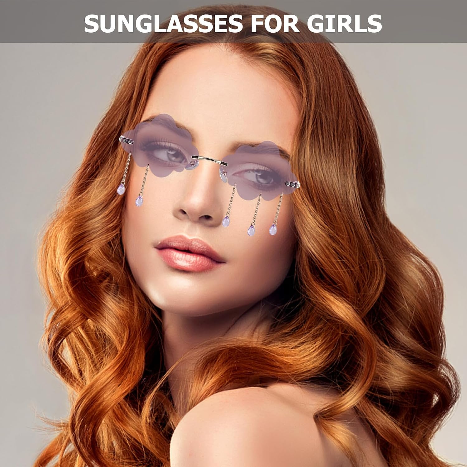 Rimless Funny Cloud Sunglasses for Women Teens UV Protection Lightweight Fashionable Eyewear for Outdoor Parties and Travel