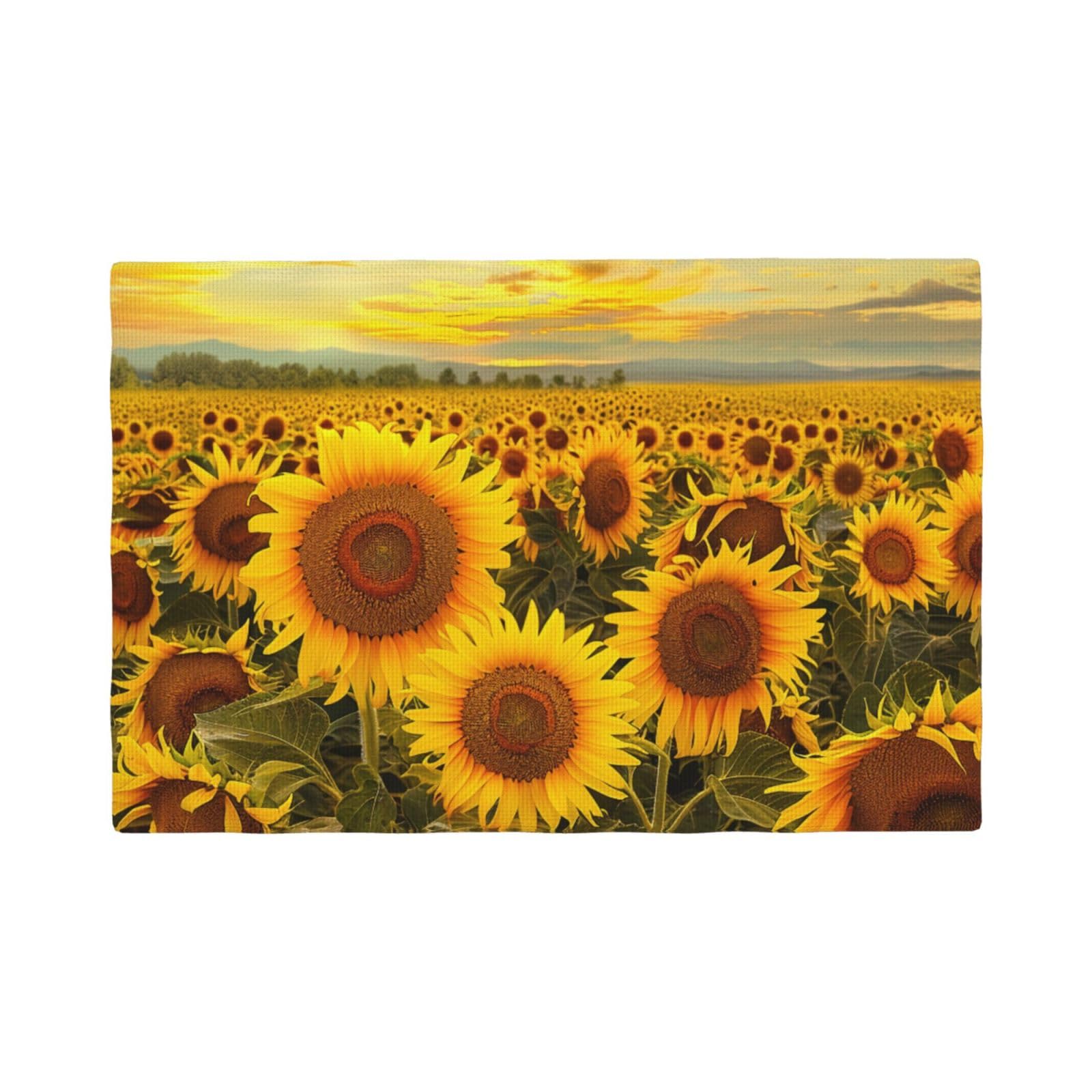 Farm sunflowers Print Placemats Set, Heat Resistant Washable Placemat 12x18in Table Mats for Party Kitchen Dining Table Decoration Indoor Outdoor, Four Pieces
