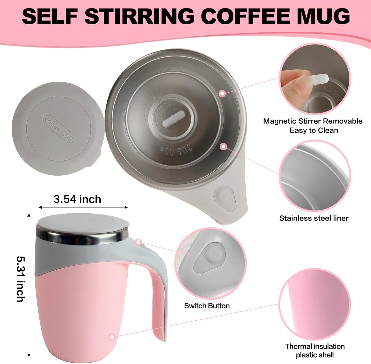 Automatic Magnetic Stirring Coffee Mug, Rotating Home Office Travel Mixing Cup，Funny Electric Stainless Steel Self Mixing Coffee Tumbler, Suitable for Coffee, Milk, Cocoa and Other Beverages - Image 2