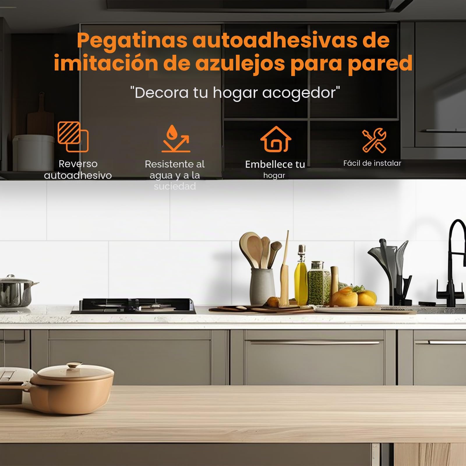 Pegatinas efecto baldosas de mármol, 10 piezas 60×30 cm, azulejos de cocina autoadhesivos, azulejos de pared autoadhesivos de PVC para baño, paneles de pared impermeables y antiaceite