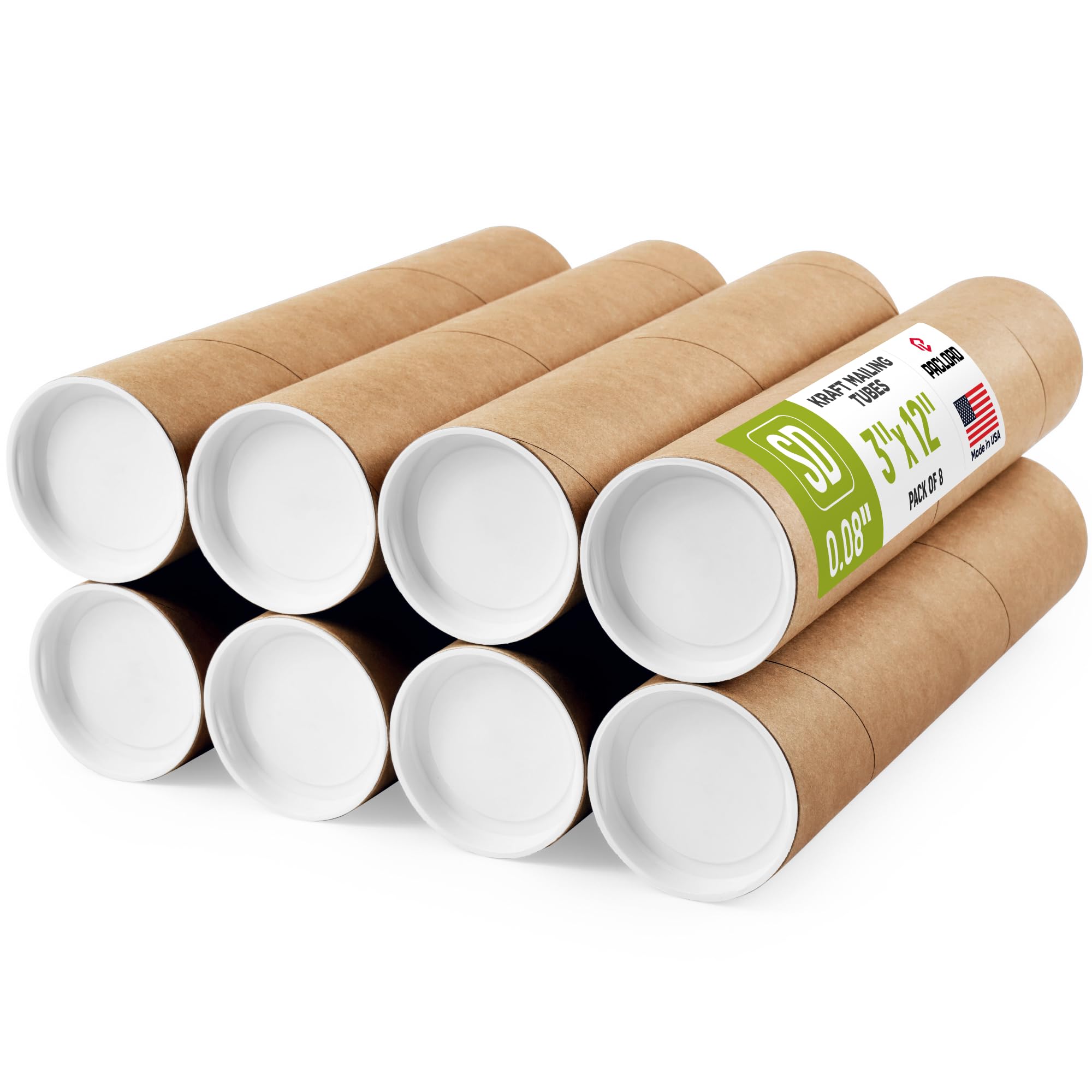 Tubos de correo de papel kraft reforzados de 3 x 12 pulgadas, paquete de 8 tubos con 2 tapas cada uno, tubo de póster aprobado por USPS, tubo de cartón fabricado en Estados Unidos para enviar y