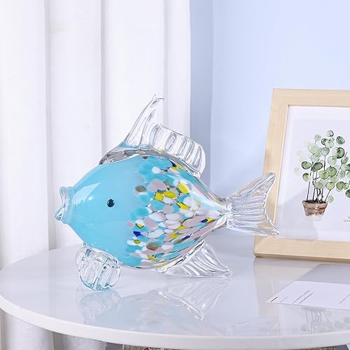 Miniatura 4 de Figura grande de pez de vidrio para decoración del hogar, estatua de animales marinos de vidrio soplado a mano, escultura decorativa con temática