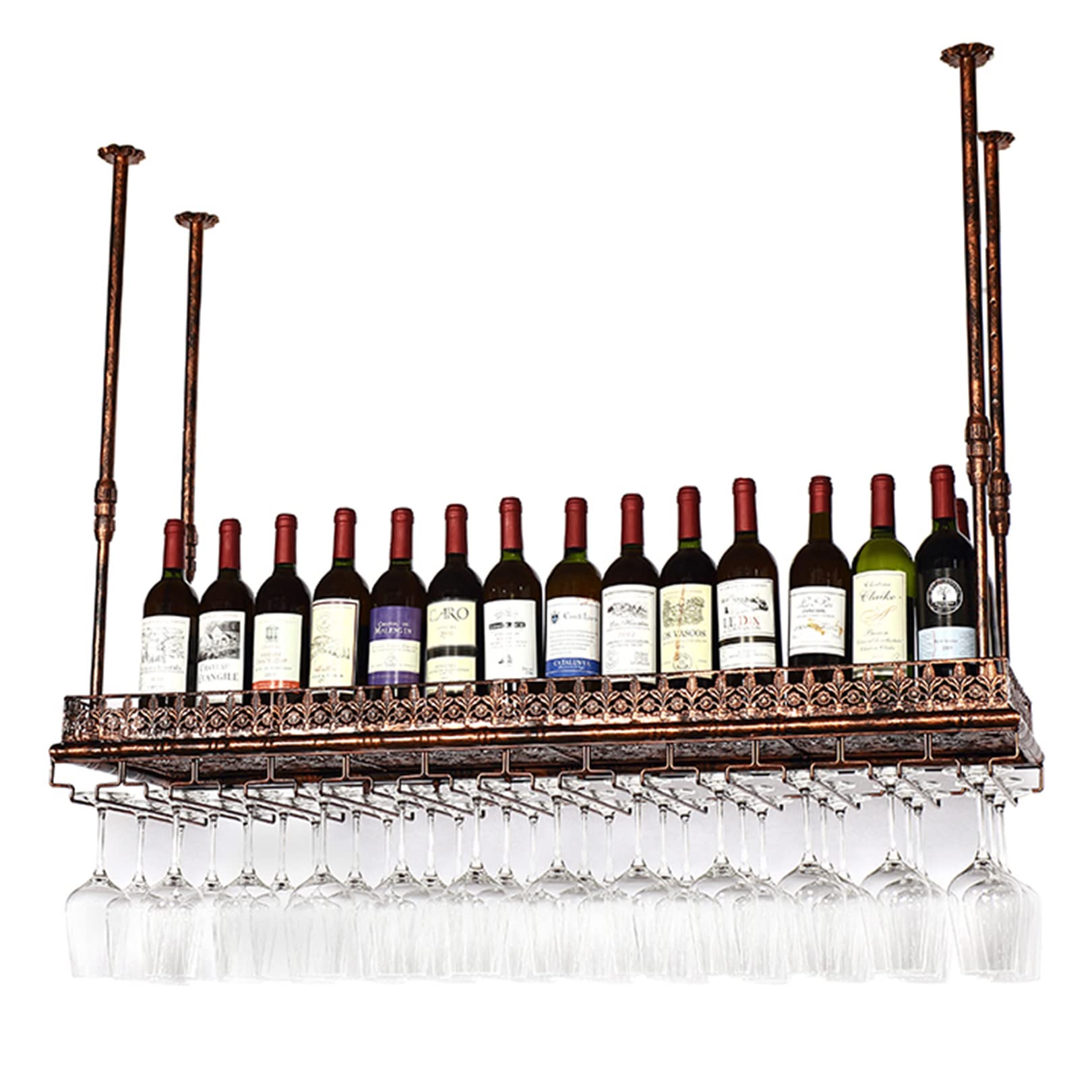 Support de décoration de plafond en fer pour organiser verres à pied et bouteilles