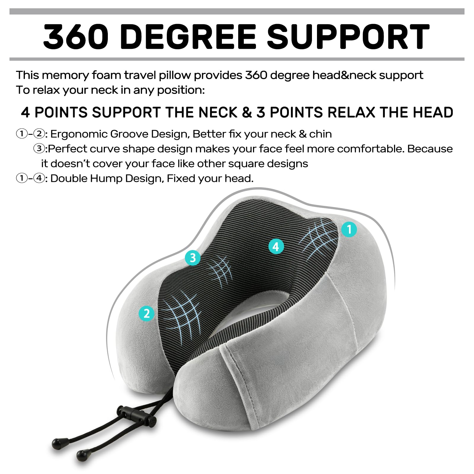 urnexttour Paquete de 2 almohadas de espuma viscoelástica para el cuello, almohada de viaje de apoyo suave para viajes, descanso para dormir, coche, tren y uso doméstico (negro y gris)