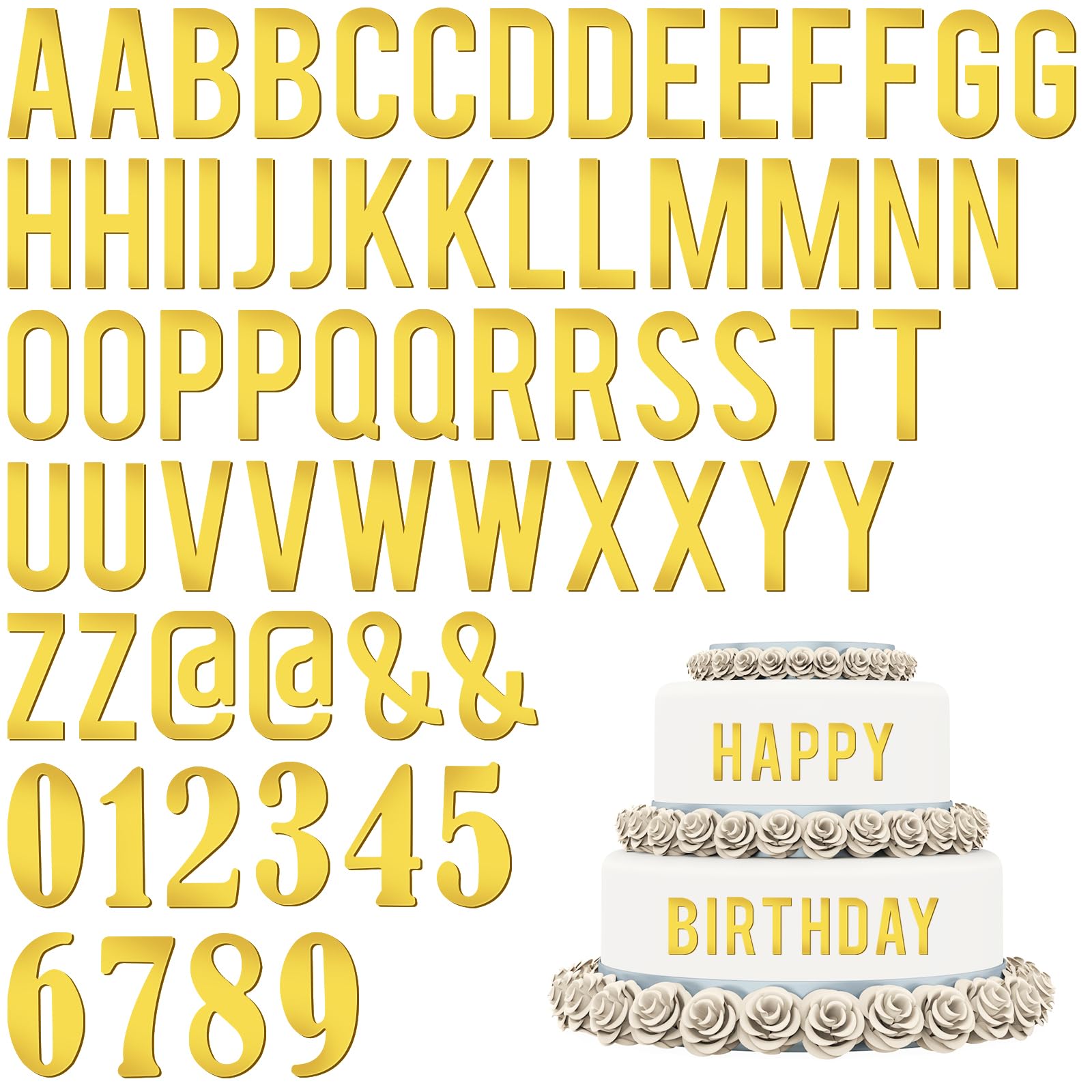 NISENTIA 64 Stück Buchstaben für Torte, Buchstaben Tortendeko Torte Torten Schrift Gold Acryl Kuchen Deko Tortendeko Zahlen 0-9 und A-Z Goldenen Kuchenbuchstaben für Geburtstag Hochzeit Jubiläum Party