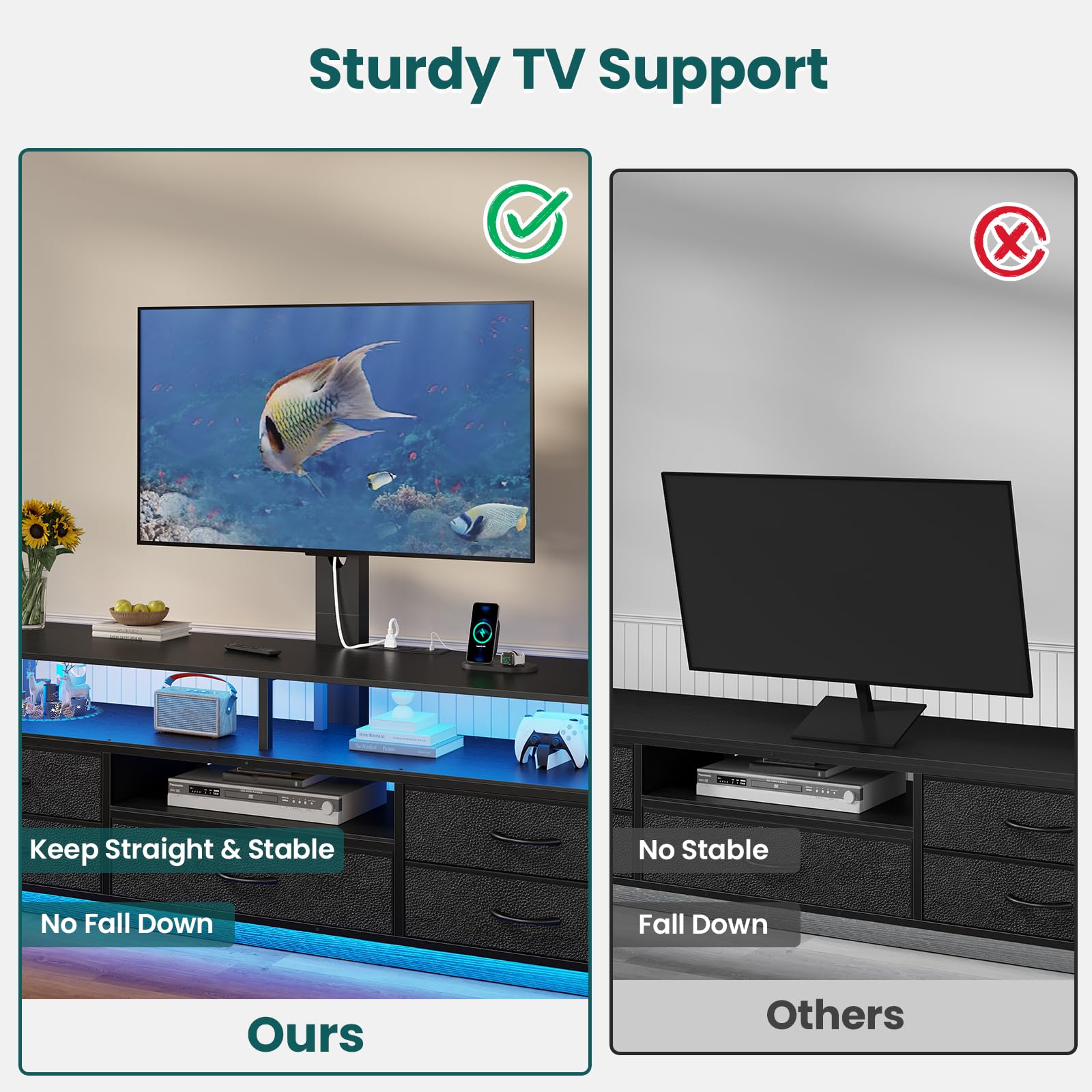 BTHFST TV Stand with Mount for 32/55/65/70 inch TVs, 51.2" LED TV Stand with Power Outlets & Storage, Entertainment Center with Storage for Living Room, Bedroom Black