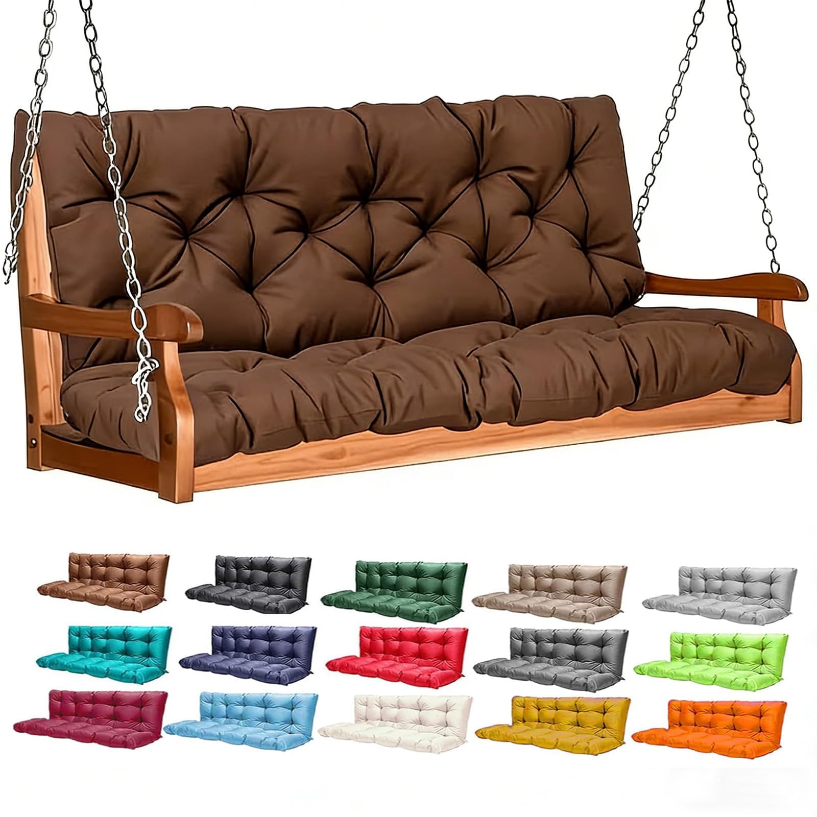 Porch Swing Cushions,2-3 Seater Outdoor Swing Cushions Replacement with Backrest and Ties,Waterproof and Fade Resistant for Patio Furniture Garden (Coffee, 150×100cm) — image 1
