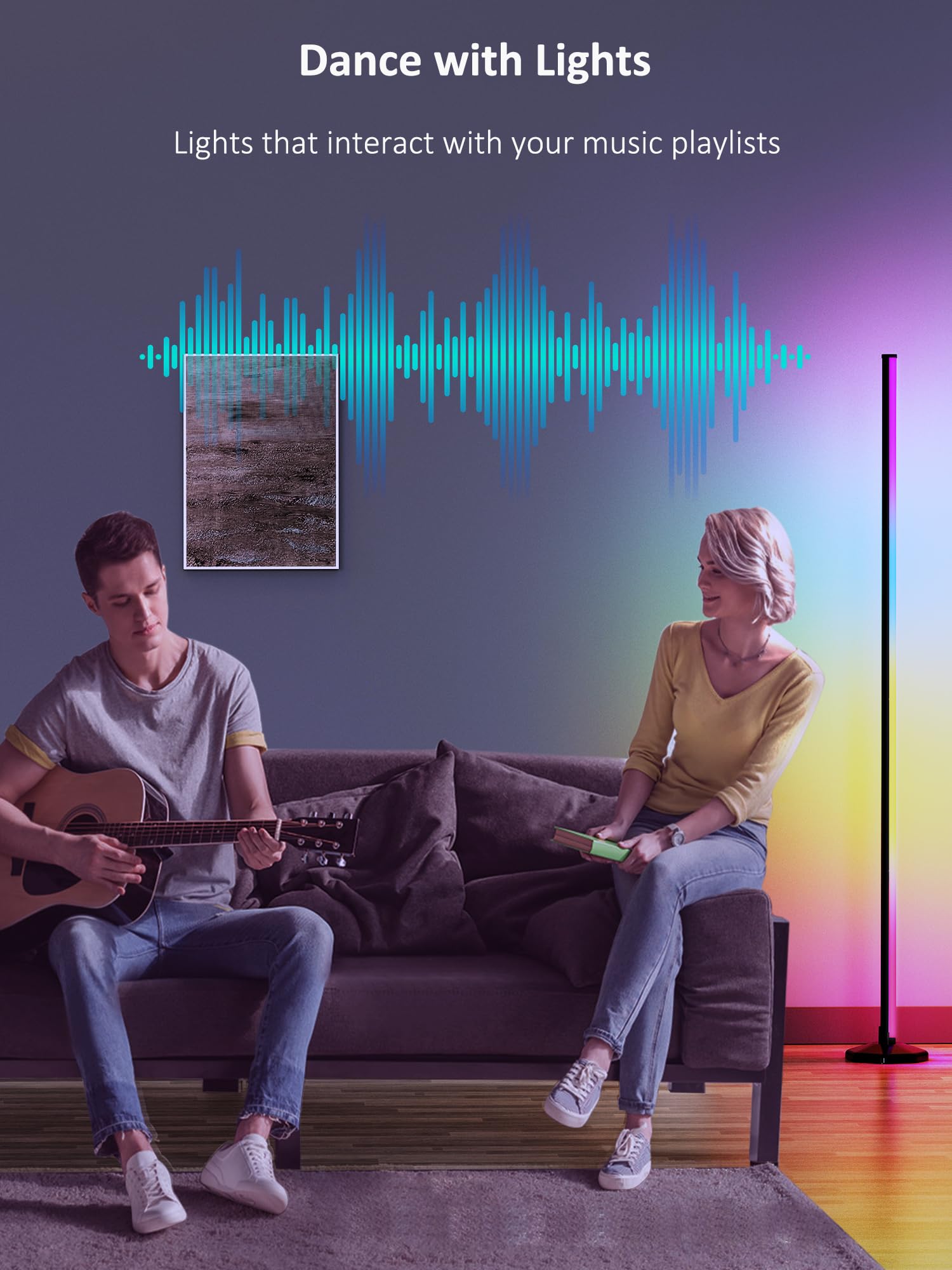 Lámpara de pie de esquina RGB:  16 millones de colores DIY y más de 68 luces LED de escena inteligente y moderna con temporizador, sincronización de música, aplicación y control remoto lámpara de 7