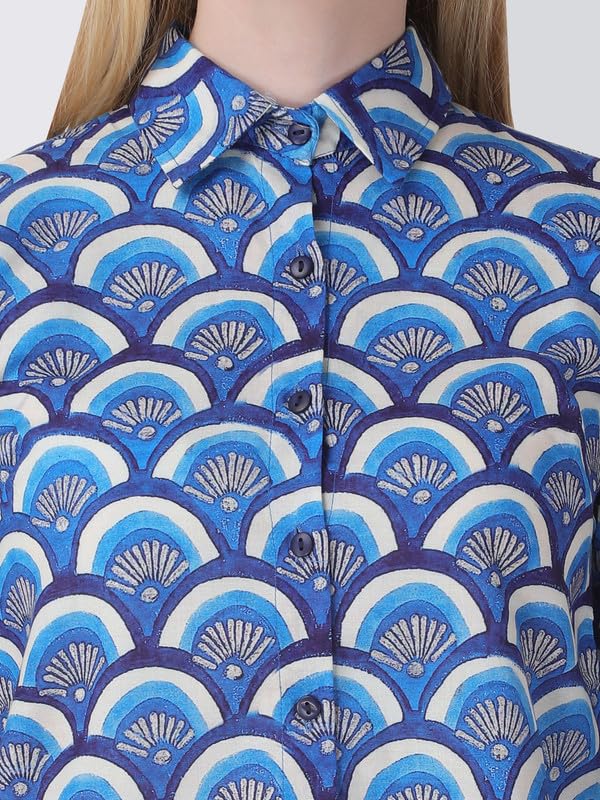 Image of For U Women Blue Cotton Printed Shirt