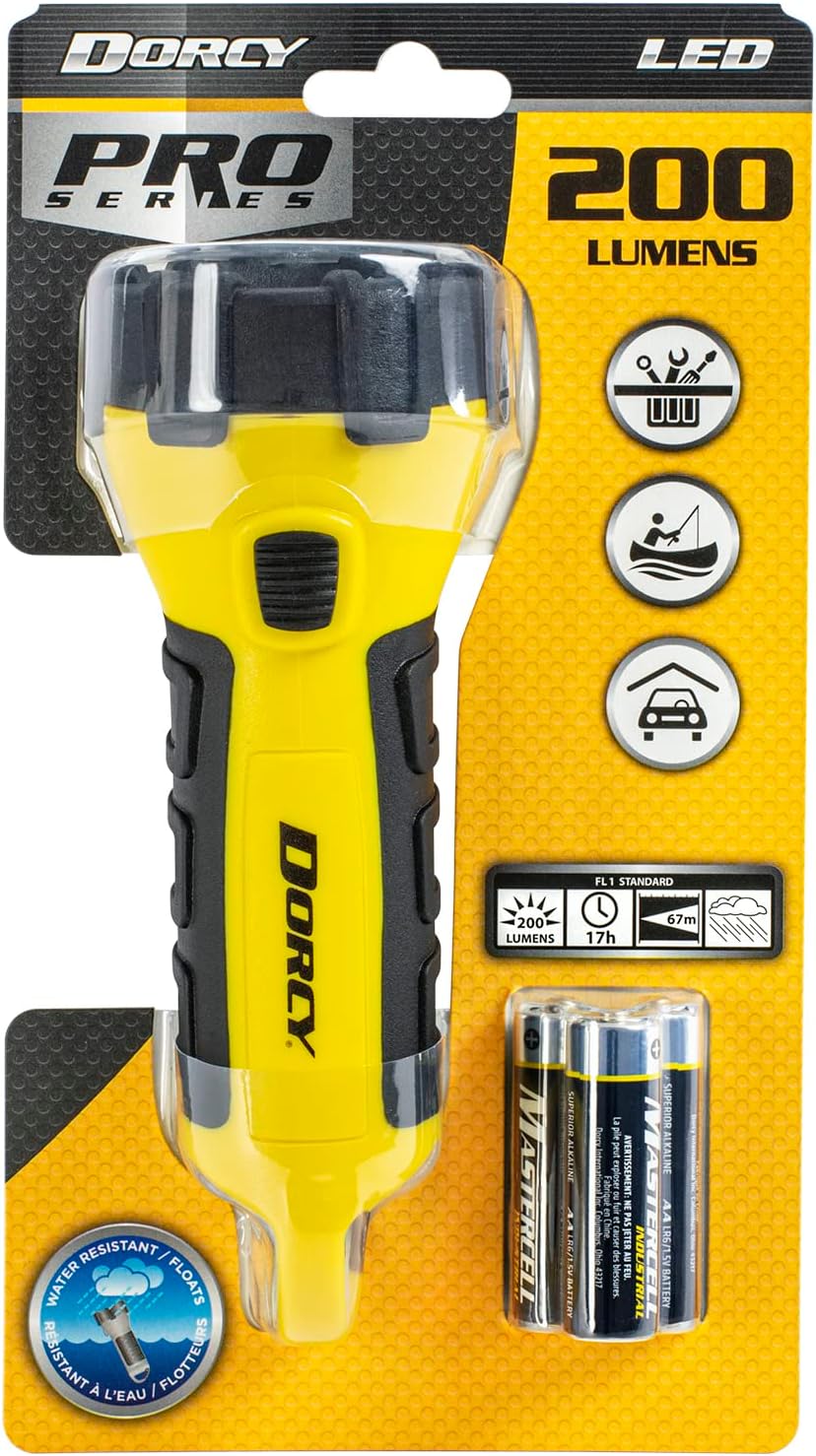 Dorcy 41-2521 Water Resistant Battery Powered Floating LED Flashlight with Carabiner Clip, Ideal for Camping and Outdoors, Bright Yellow