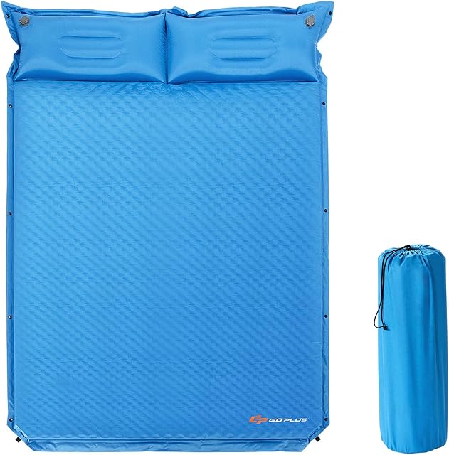 COSTWAY Self Inflating Camping Mat, Double/Single Size Sleeping Pad with Carrying Bag, Waterproof Outdoor Air Mattress for Backpacking Hiking Traveling (Foam, PVC, Double Size)
