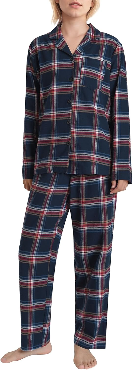 Women's Petite Flannel Button Down Pajama Set Petite Size Cotton Pjs