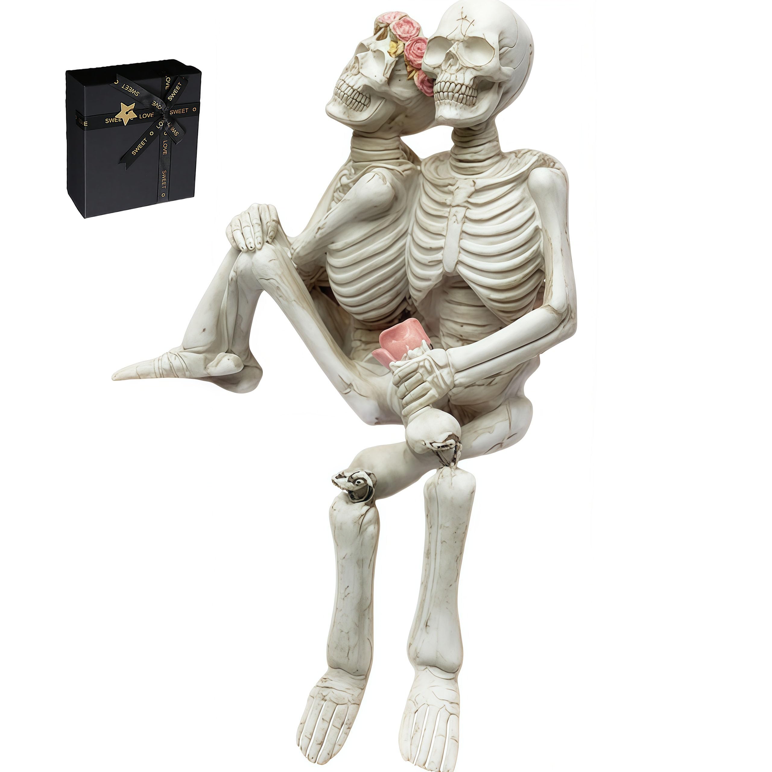 Pawcean Gothic-Skelett-Paar-Figur, schwarzes Hochzeitskleid,