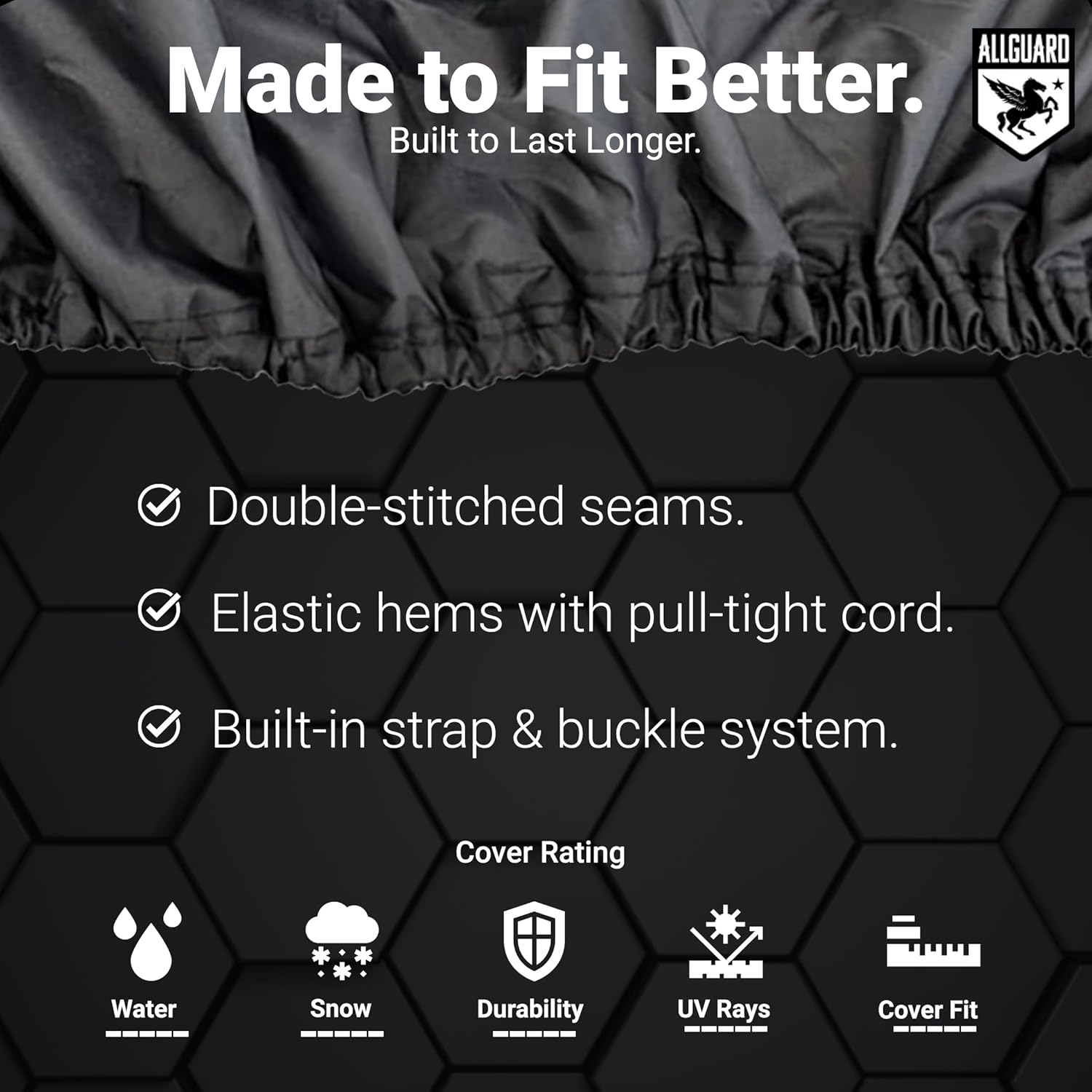 AllGuard Weatherproof Max Snowmobile Cover, Heavy Duty 600D Marine Grade Polyester, Protects from Rain, Snow, Sun, UV & More - Gray/Black (Fits Length: 130" to 145")