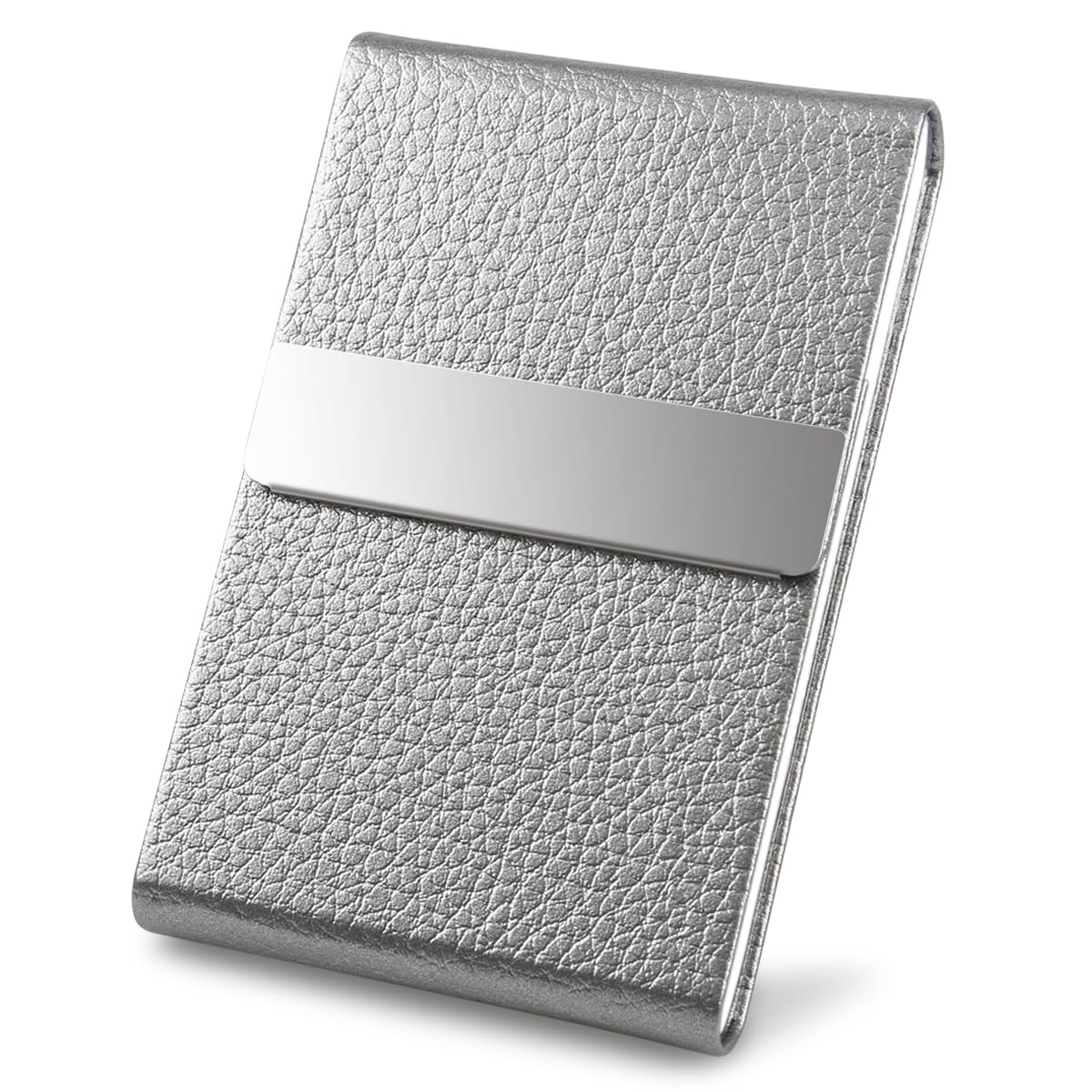 Business Card Holder with Ultra Slim Design, Business Card Case with Premium PU Leather, Suit Pocket Metal Card Holder for Women/Men, Magnetic Closure Quick Access Cards