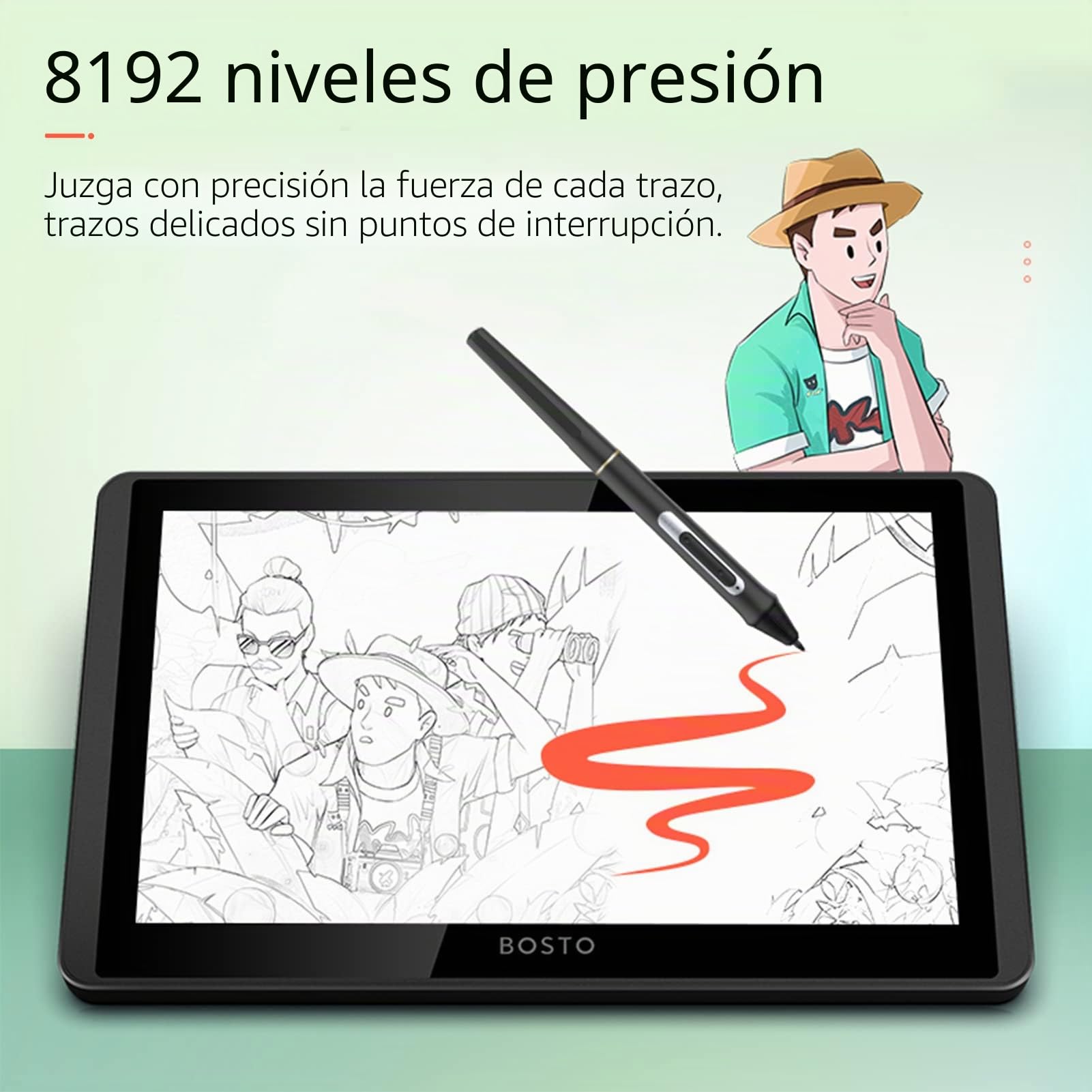Tableta gráfica BOSTO 12HD-A de 11,6 Pulgadas con Pantalla LCD H-IPS - 8192 Niveles de presión, lápiz óptico sin batería, Compatible con y, Ideal para Arte Digital, diseño y educación.