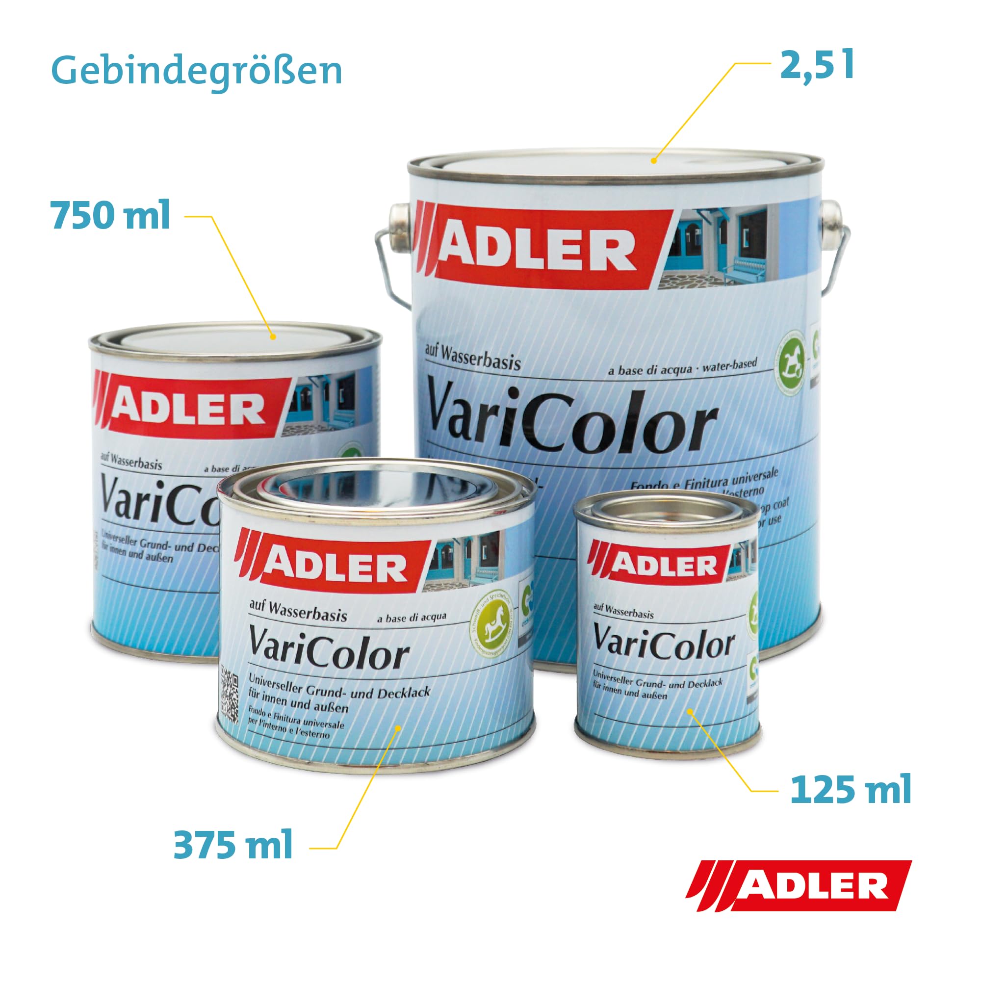 Buntlack Acryllack ADLER Varicolor in vielen Farbtönen, wasserbasiert 2,5l RAL7035 Lichtgrau