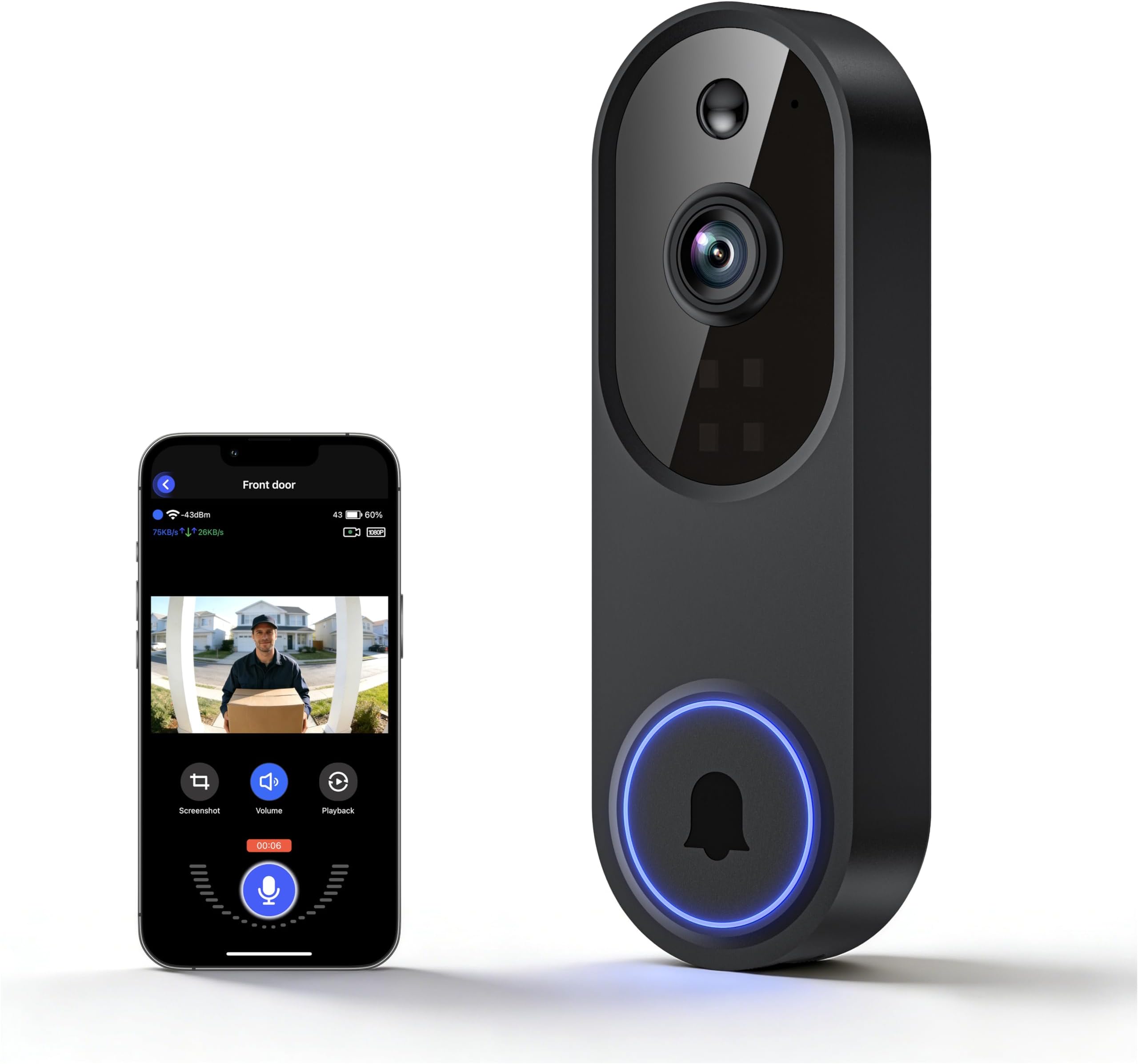 1080P Wireless Video Doorbell Camera, Smart Security Doorbell Camera, Cloud Storage,AI Human Detection, Instant Alert, Night Vision, Two Way Audio, 2.4G WiFi Only