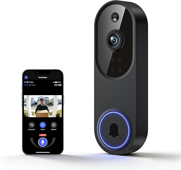 Lunelyx 1080P Wireless Video Doorbell Camera, Outdoor Surveillance Cameras, FHD Live View, Cloud Storage, AI Human Detection, Instant Alert, Night Vision, Two Way Audio, 2.4G WiFi Only